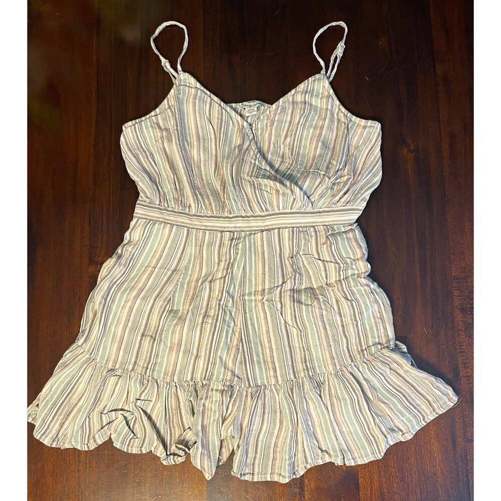 American Eagle Outfitters Striped Ruffle V-Neck Tie Romper Size S Multicolor